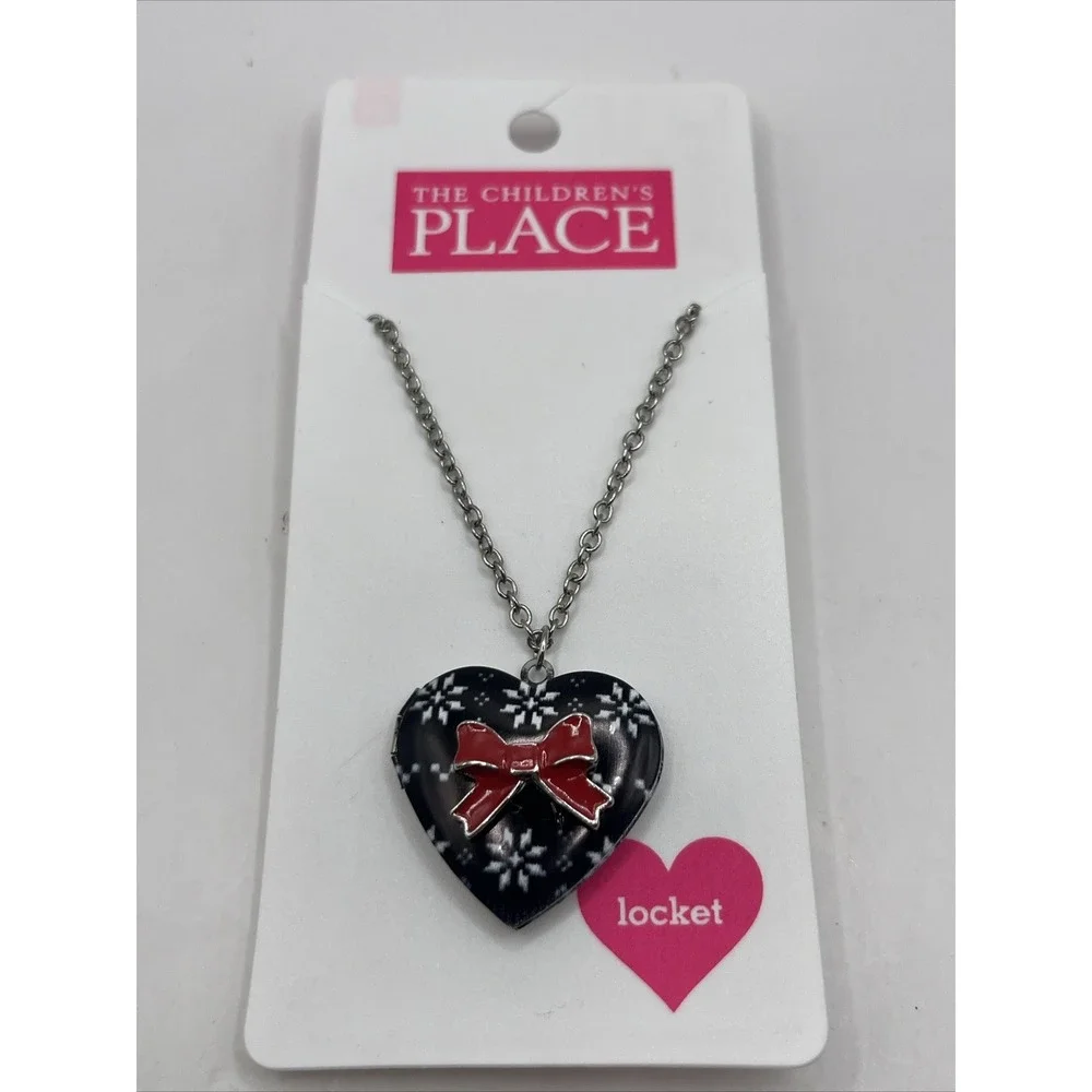 The Children's Place Christmas Locket Necklace Red/Black- New